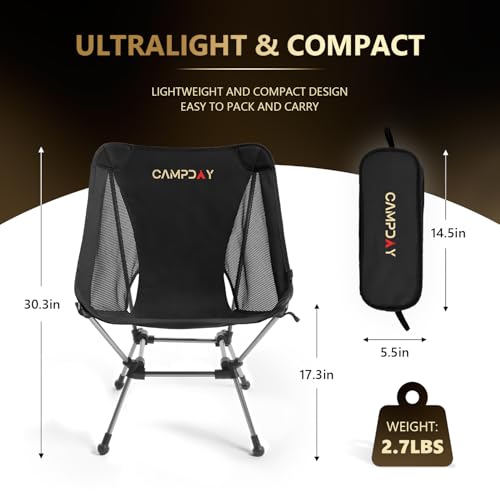Campday Camping Chair Portable Hiking Ultralight Backpacking Small Lightweight Folding Chair for Outdoor Camp Hunting Beac...