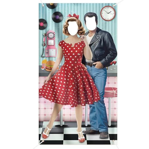 50s Party Decorations Photo Booth Prop Photo Backdrop Door Banner Sock Hop Party Decorations Rock and Roll 1950s Party Pho...