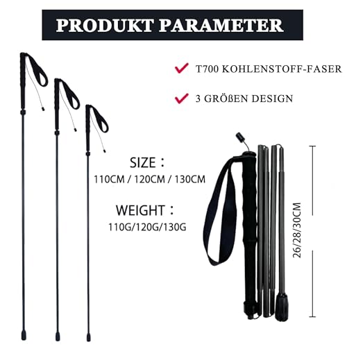 Ultralight Carbon Fiber Trekking Poles, 5 Sections, Set of 2, Trekking Poles, Mountaineering Equipment, Walking Cap, Breat...