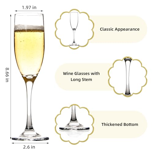 Classic Champagne Glasses Set of 12, 6oz Glass Champagne Flutes, Stemmed Champagne Flutes, Sparkling Wine Glass for Party,...