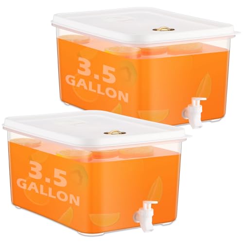 Domensi 2 Pack 3.5 Gallon Drink Dispenser for Fridge with Spigot Water Dispenser Leak Proof Lids Filter Screen Beverage Ju...