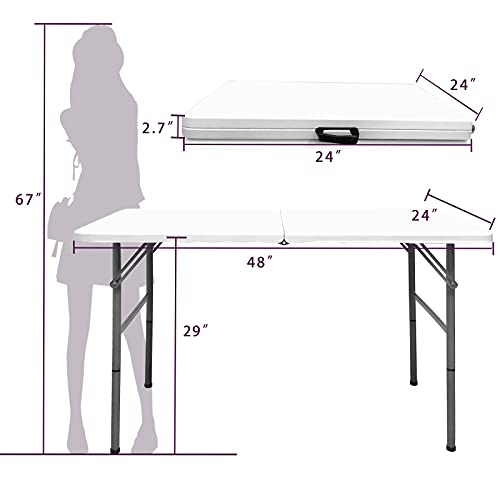 Gocamptoo Folding Table,4ft Indoor Outdoor Heavy Duty Portable Folding Square Plastic Dining Table w/Handle, Lock for Picn...