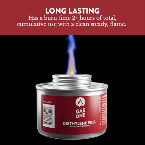 GasOne 2+ Hour Chafing Fuel - Food Warmer for Chafing Dish Buffet Set - Liquid Safe Fuel with Wick & Lid Opener for Chafing Dish (Pack of 6)