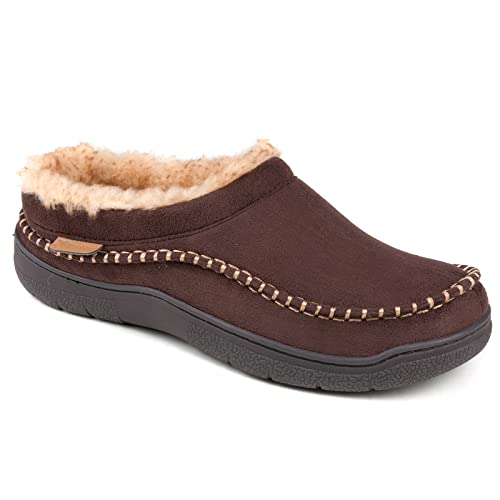 Zigzagger Men's Slip On Moccasin Slippers, Indoor/Outdoor Warm Fuzzy Comfy House Shoes, Fluffy Wide Loafer Slippers