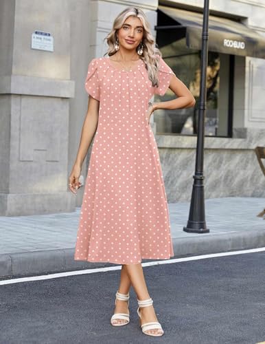 ZEAGOO Womens Casual Summer Dress 2026 Petal Short Sleeve Dresses with Pleats Midi A Line Flowy Dress Boho Sundress