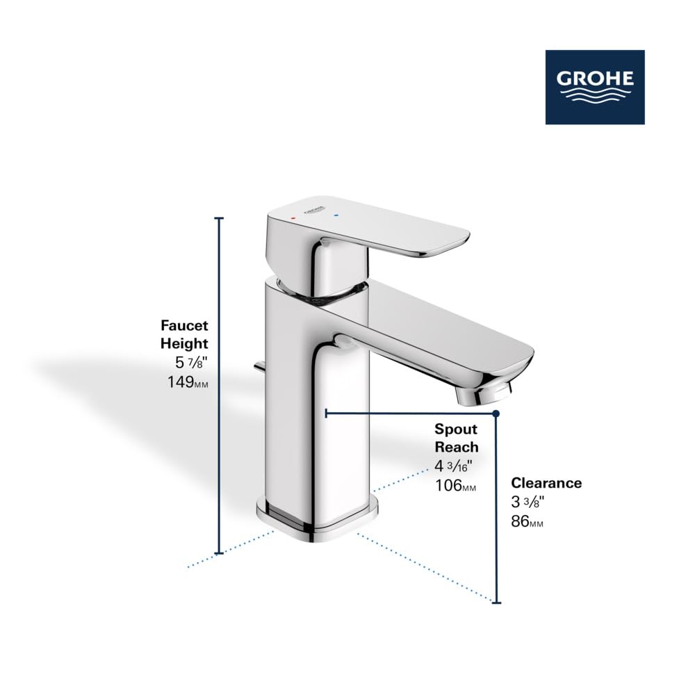 Grohe 1053490000 Cubeo Single Hole Single Handle S-Size Bathroom Faucet, Cold Start, 1.2 GPM, Starlight Chrome