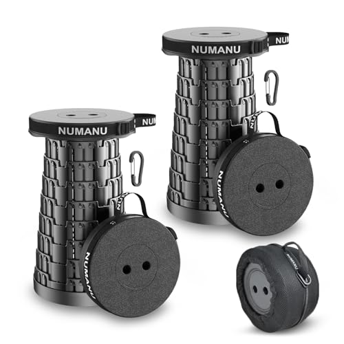 NUMANU 2PK 2025 Upgraded Collapsible Stool, Max 620lbs, 18"H Adjustable Portable Folding Stool for Adults, Retractable Fol...
