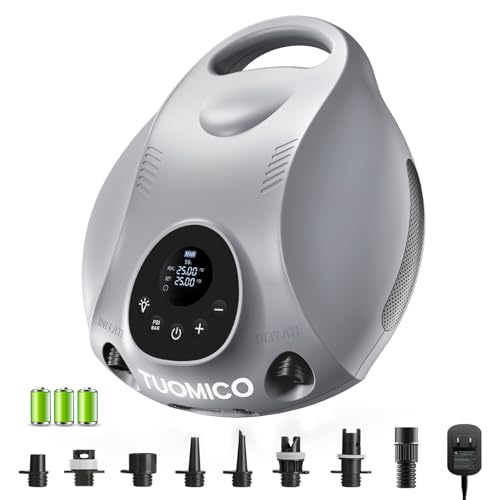Tuomico Truely Portable Paddle Board Pump 25 PSI High Pressure Sup Air Pump,4 Minutes Fast Inflation, 74WH Rechargeable Ba...