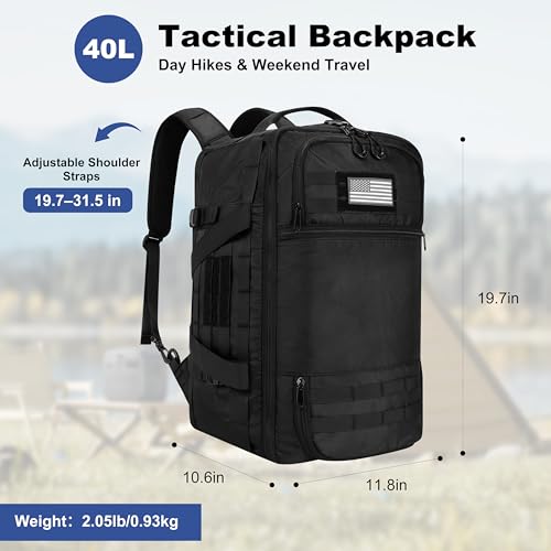KOKKOYA 40L Military Tactical Backpack for Men 3 in 1 with MOLLE System Waterproof 600D Black Backpack for Travel Outdoor ...
