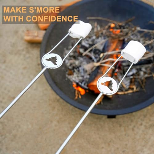 Begatter Heavy Duty Roasting Sticks for Hotdogs, Marshmallows and Smores, 32" Long Solid Stainless Steel Skewers for Campf...