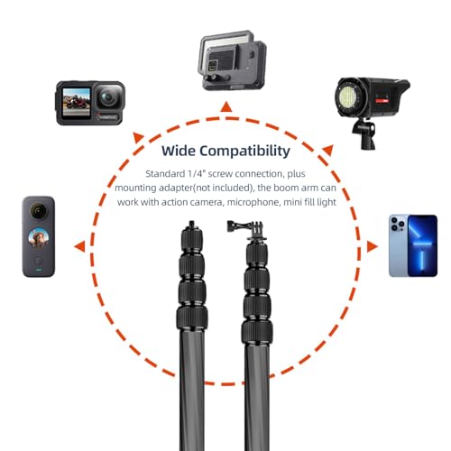 Andoer Handheld Microphone Boom Arm 5-Section Extendable Mic Arm Carbon Fiber Boom Pole for Microphones 1/4 Inch Screw & T...