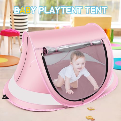 Baby Beach Tent,Large Pop Up Beach Tent Sun Shade for Beach,Portable Baby Travel Tent with Mosquito Net,Indoor Baby Play T...