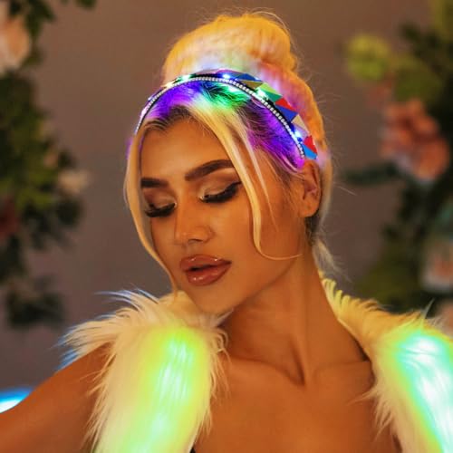 ACEDRE Colorful Light Up Rave Headbands Glow Mirror Headpiece Nightclub Costume Hair Accessories for Women