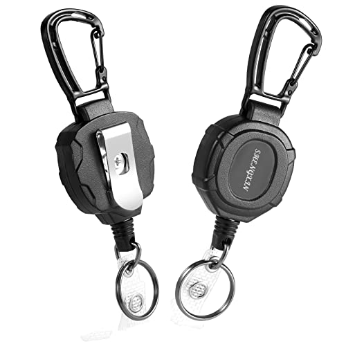 SHENGXIN 2 Pack Retractable Keychain Heavy Duty Carabiner Badge Holder, Tactical ID Badge Reel with 32” Steel Retractable ...