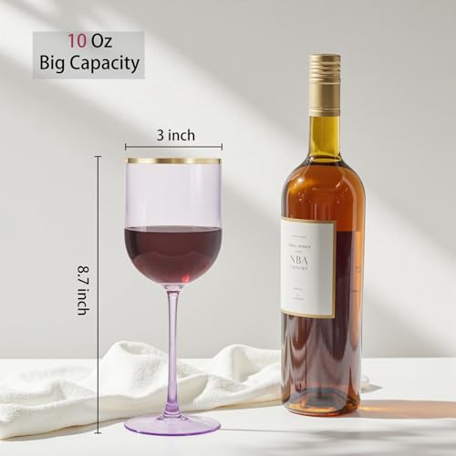 Liacere Plastic Wine Glasses Set of 814oz Purple Wine Cup with Gold Rim-Dishwasher Safe Plastic Wine Cups with Stem Reusab...