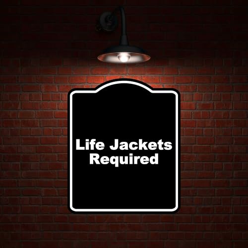 Life Jackets Required BLACK Minimalist Aluminum Composite Sign 20 x 24 inches