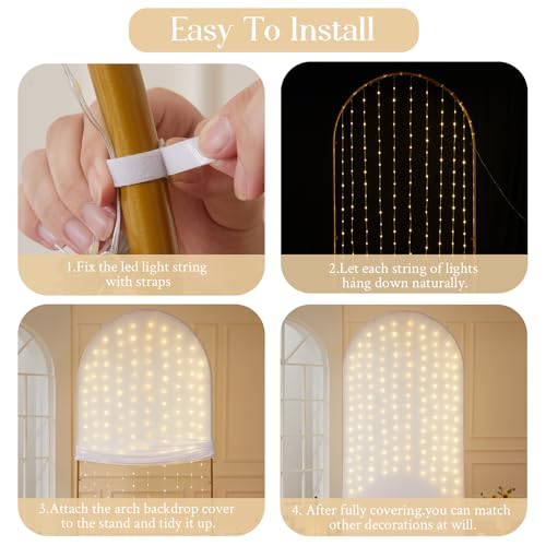 White Arch Backdrop Cover with Lights Wedding Arch Covers 7.2ft Stretchy Backdrop Light up White Fabric Spandex Arch Cover...