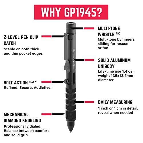 GPCA - GP 1945 Pen LITE, Pen Light Smart Alternative, Refillable EDC Multitool with Multi-Tone Rescue Whistle, Measurement...
