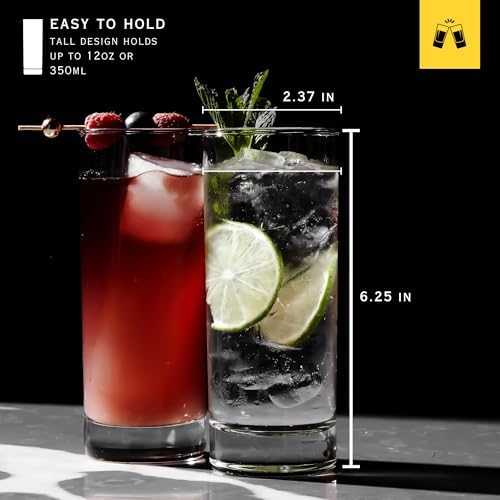 LEMONSODA Premium Highball Glass Set - Elegant Tom Collins Glasses Set of 6-12oz Tall Drinking Water Glasses - Bar Glasswa...