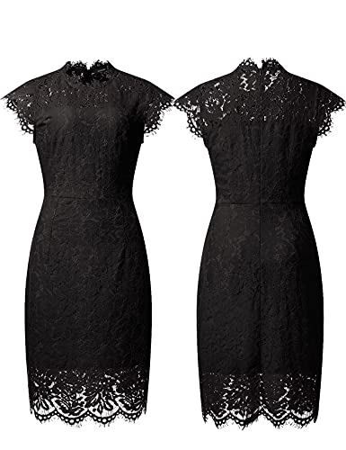 MEROKEETY Women's Sleeveless Lace Floral Elegant Cocktail Dress Crew Neck Knee Length for Party