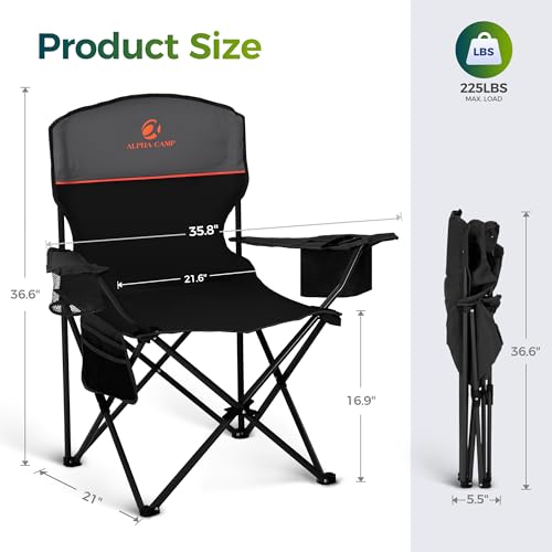 ALPHA CAMP Folding Camping Chairs for Adults Lawn Chairs Outdoor Chairs Support 225 LBS Portable Camp Chairs with Cup Hold...