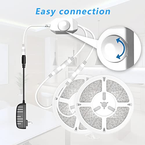 phopollo White LED Strip Lights, 50ft (2 Rolls of 25ft) Dimmable 6500k Daylight White Led Light Strip, 900 LEDs 24V Led Li...