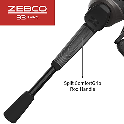 Zebco 33 Rhino Tough Spincast Reel and 2-Piece Fishing Rod Combo, Durable E-Glass Rod with ComfortGrip Handle, Quickset An...