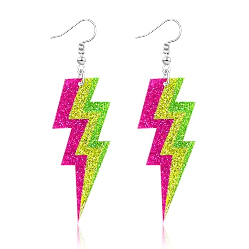Mintolex 80s Neon Earrings for Women Acrylic Lightning Bolt Drop Earrings Retro 80s 90s Glow Party Accessories Neon Jewelr...