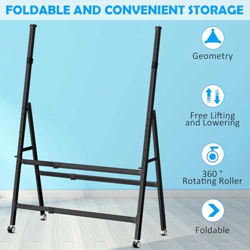 MAKUANG A-Frame Foldable Whiteboard Stand, Height and Width Adjustable, Mobile Stand with Wheels for All Heavy Duty Glass ...