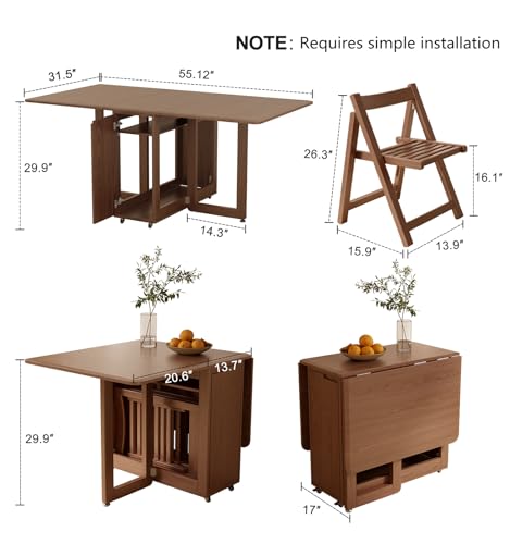 AnywaysWood 1 Solid Wood Folding Dining Table, Space Saving Extendable Solid Wood Drop Leaf Table for Kitchen Dining Livin...