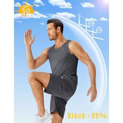PINSPARK Beach Tank Tops for Men Summer Quick Dry Sleeveless Gym Workout Shirts Mens Athletic Running Tank Top UPF 50+