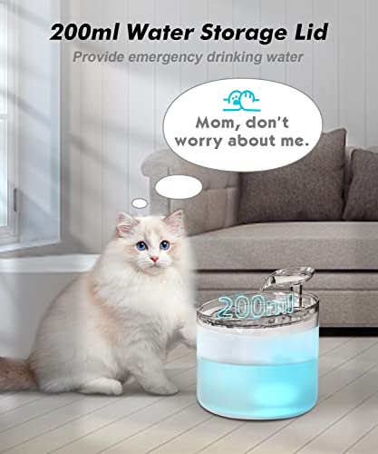 NPET WF100 Cat Foutain, 54oz/1.6L Automatic Pet Water Fountain Dog Water Dispenser with 2 Flow Modes, Bottom Suction LED L...