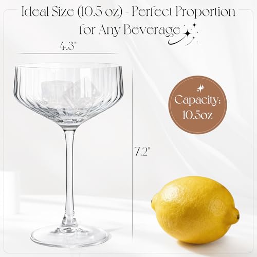 VIMERPA Coupe Glasses, 10oz Ribbed Coupe Martini Glass Set of 4, for Martini Cocktail, Wine, Champagne, Espresso, Crystal ...