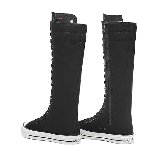rismart Women's Tall Canvas Boots Knee Length Lace Up Punk Dancing Sneakers
