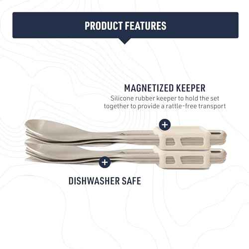 Sea to Summit Detour Stainless Steel Camp Cutlery Set, 2 Person (2 Knives, Forks, Spoons, w/Silicone Keeper)