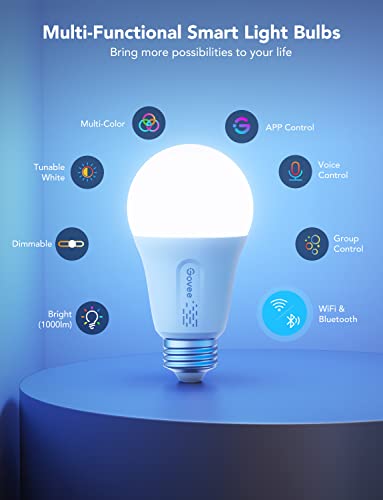 Govee LED Smart Light Bulbs, 1000LM Color Changing Light Bulb, Wi-Fi & Bluetooth Light Bulbs, Work with Alexa and Google A...