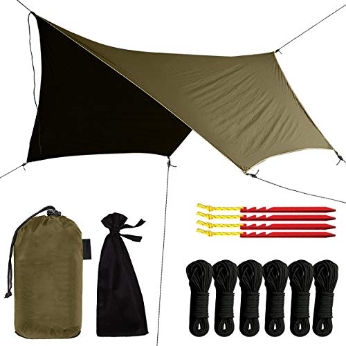 Swiss Outdoors Rain Fly Tarp | Waterproof Tent Shelter Canopy | Lightweight Easy Setup for Hammock, Backpacking or Camp Ge...