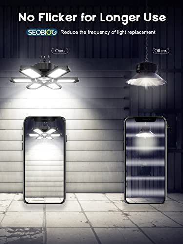 SEOBIOG 2 Pack Plug in Garage Light, Upgraded 200W 20000LM Linkable LED Shop Light, 6500K Ceiling Lights w/ 6 Deformable P...