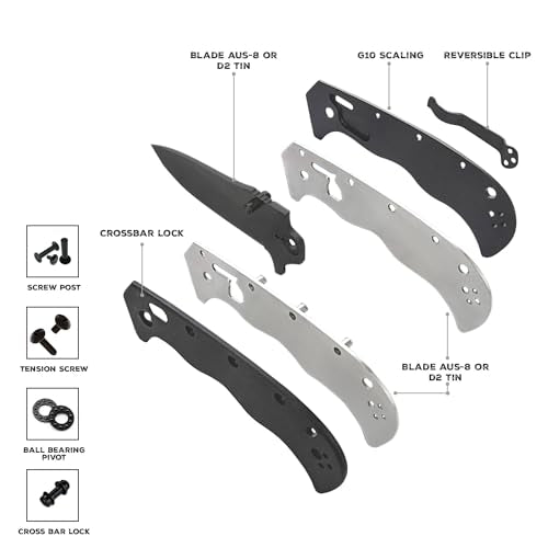 Dentuso EDC Utility Knife, 3" Sharp D2 Blade, 7.5" Total Length, Textured G10 scale, Crossbar Lock, Reversible Clip, Ball ...