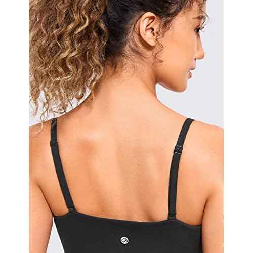 CRZ YOGA Butterluxe Womens Adjustable Spaghetti Thin Strap Sports Bra - Padded Wireless Square Neck Workout Yoga Clothes