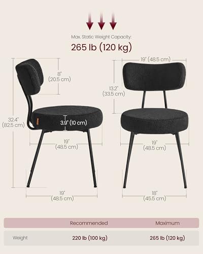 VASAGLE Boucle Dining Chairs Set of 2, Upholstered Kitchen Dining Room Chairs with Curved Backrest and Steel Frame, Modern...