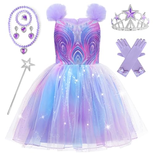 Esvaiy Wicked Glinda Costume Girls Tulle Sequin Dress with Accessories Glinda Dress for Girls Halloween Christmas Cosplay