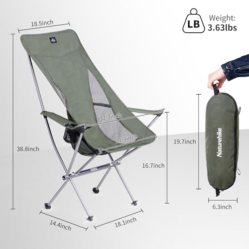Naturehike YL06 Plus Camping Chair, Ultralight Portable Camp Chair with Storage Bag, Compact Folding Beach Chair for Backp...