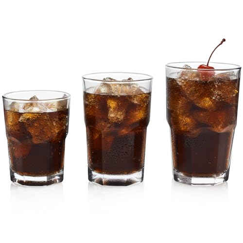 Libbey Boston Tumbler, Rocks, and Juice Glasses, 18 Piece Classic Stackable Glass Cups Set, Versatile, Kitchen Drinking Gl...