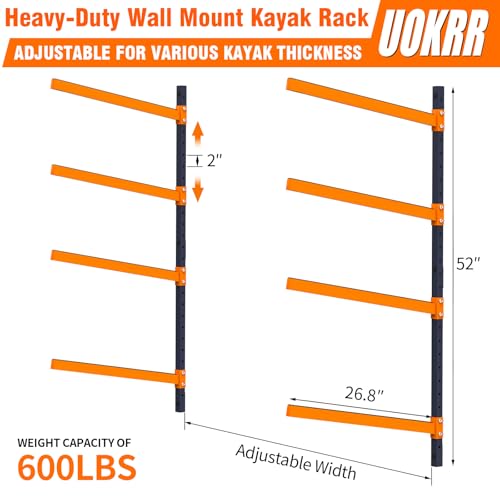 UOKRR Kayak Storage Rack, Wall Mount Kayak Racks for Indoor Outdoor Storage, Heavy Duty Adjustable Kayak Rack for Garage, ...