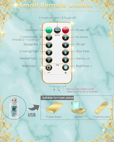 Curtain Lights for Bedroom 300 LED Fairy String Lights with Remote, 8 Modes Timer, USB Plug in Waterproof Twinkle Lights f...