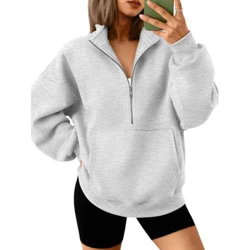 Trendy Queen Womens Half Zip Oversized Sweatshirts Casual Pullover Long Sleeve Shirts Fall Fashion 2024 Winter Clothes