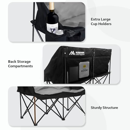 Huskfirm Double Camping Chair Oversized Loveseat & Wood Burning Stove Folding Wood Stove for Tent, Cooking, Courtyard, Cam...