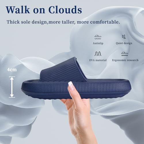 Cloud Slippers for Women and Men, Ultra Comfortable Pillow House Slippers, Lightweight Shower Shoes with Thick Sole, Non-S...