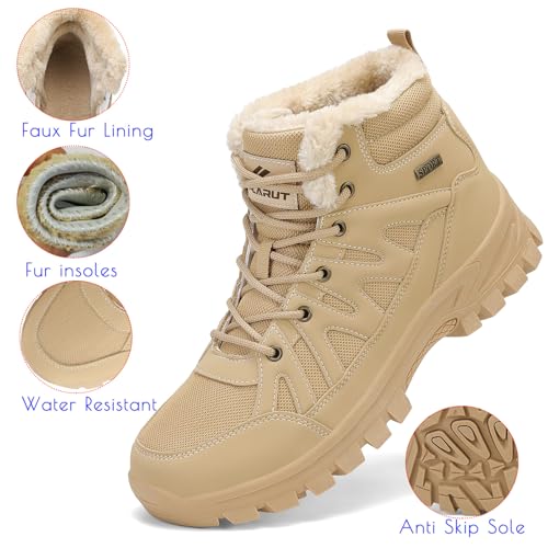 FLARUT Mens Snow Boots Insulated Fur Liner Winter Warm Hiking Shoes Walking Sneaker